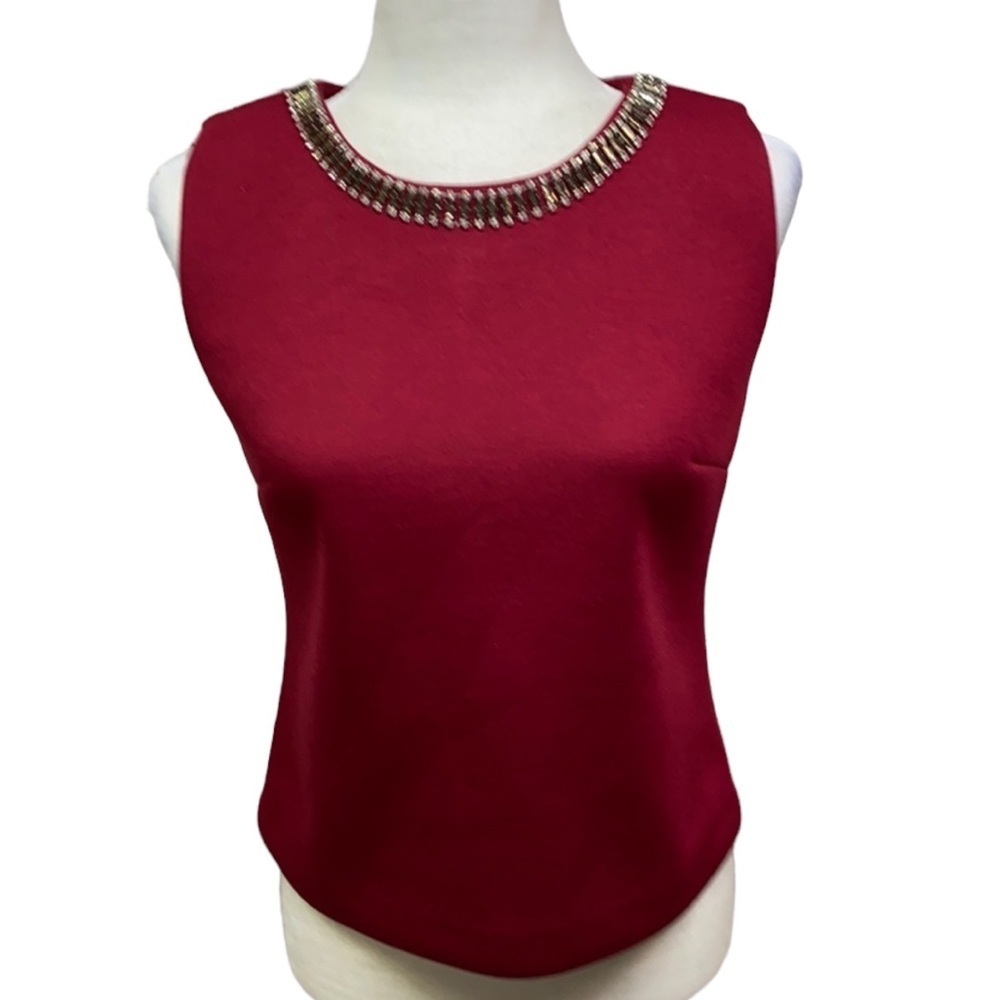 Cynthia Rowley Burgundy Scuba Rhinestone Blouse
